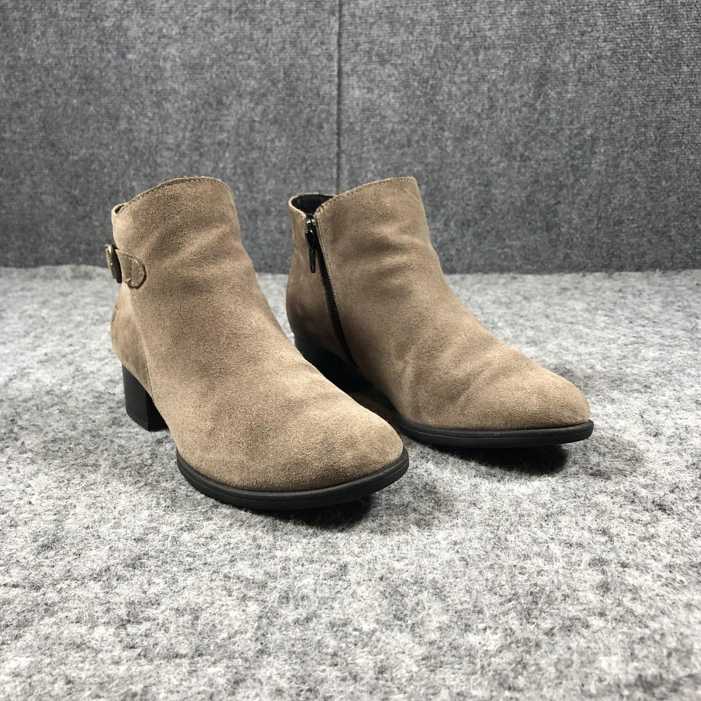 Born Suede Ankle Boots Womens‎ 7.5 M Taupe Brown Side Zip Block Heel Comfort